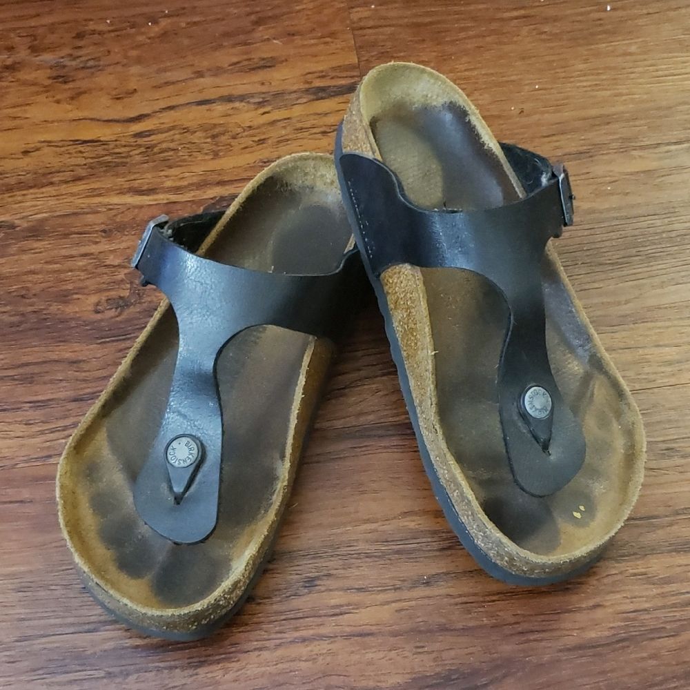 Birkenstock Black Leather Gizeh Sandals Size 37 Chic Feminine Boho Retro Y2K